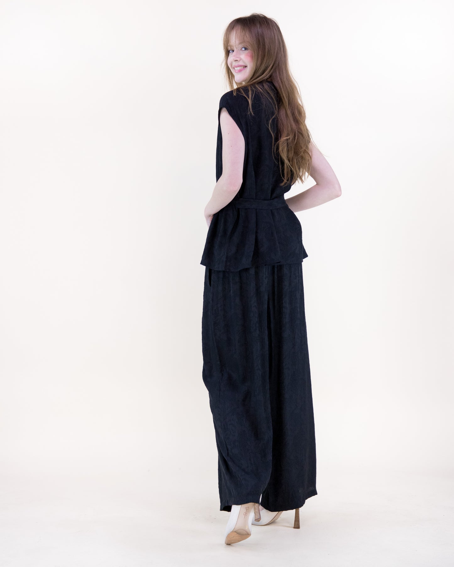 Crepe Jacquard Wide Leg Pants