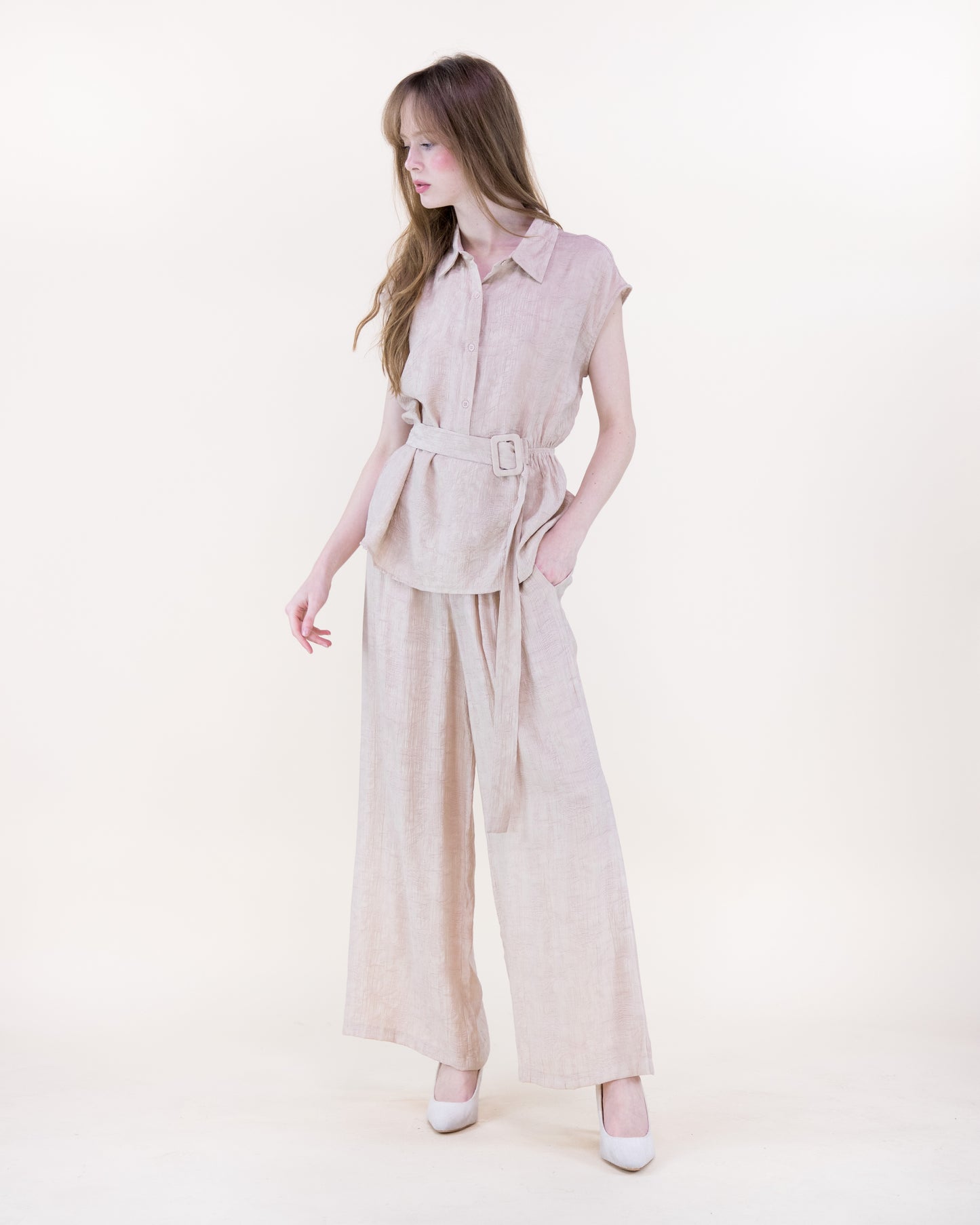 Crepe Jacquard Wide Leg Pants
