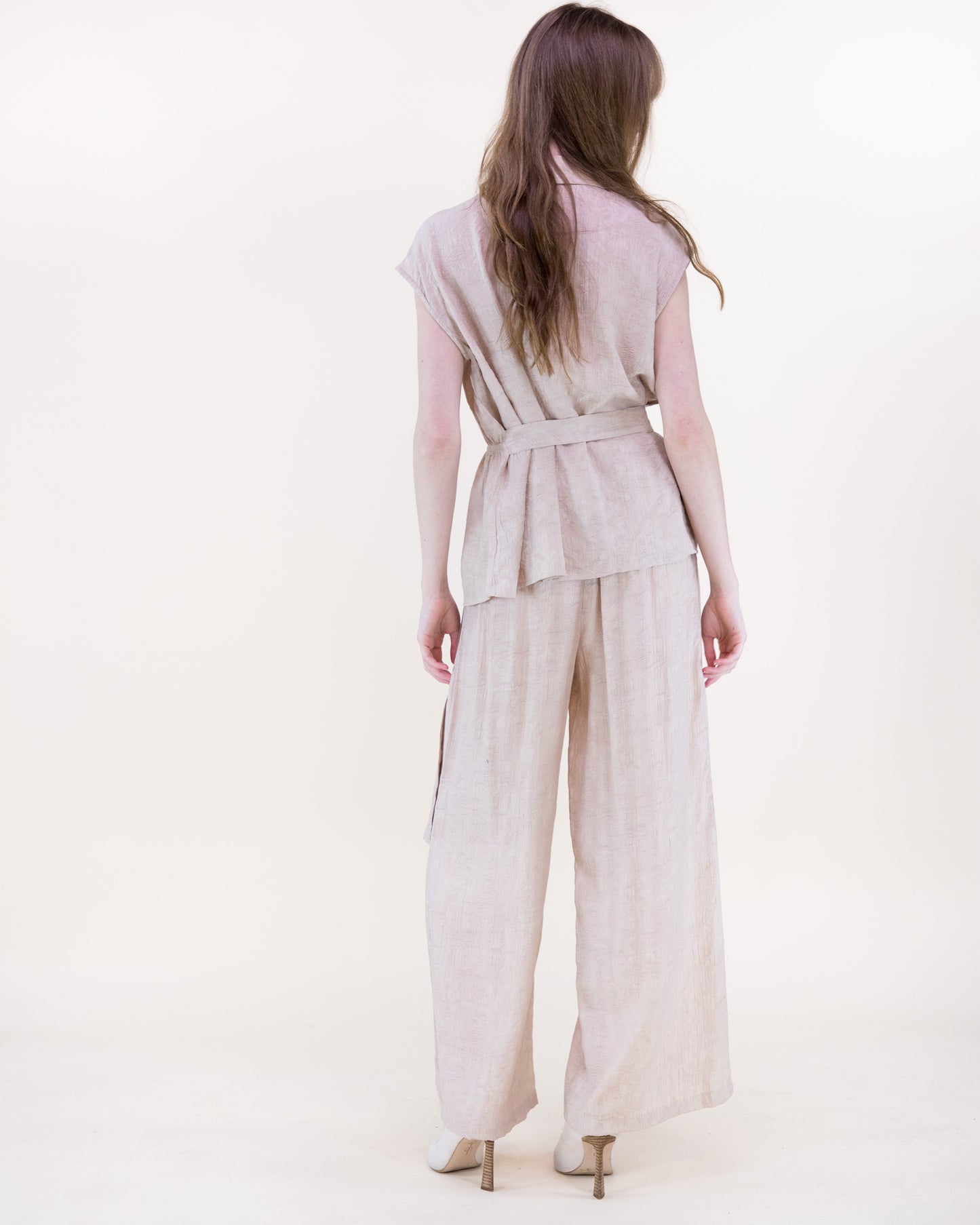 Crepe Jacquard Asymmetric Belted Shirt