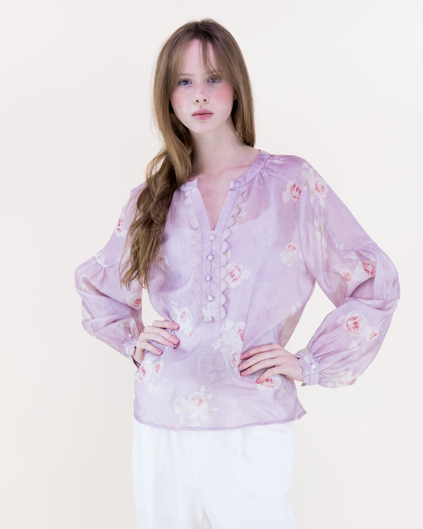 Romantic Prairie Long Line Deep V-Neck Shirt