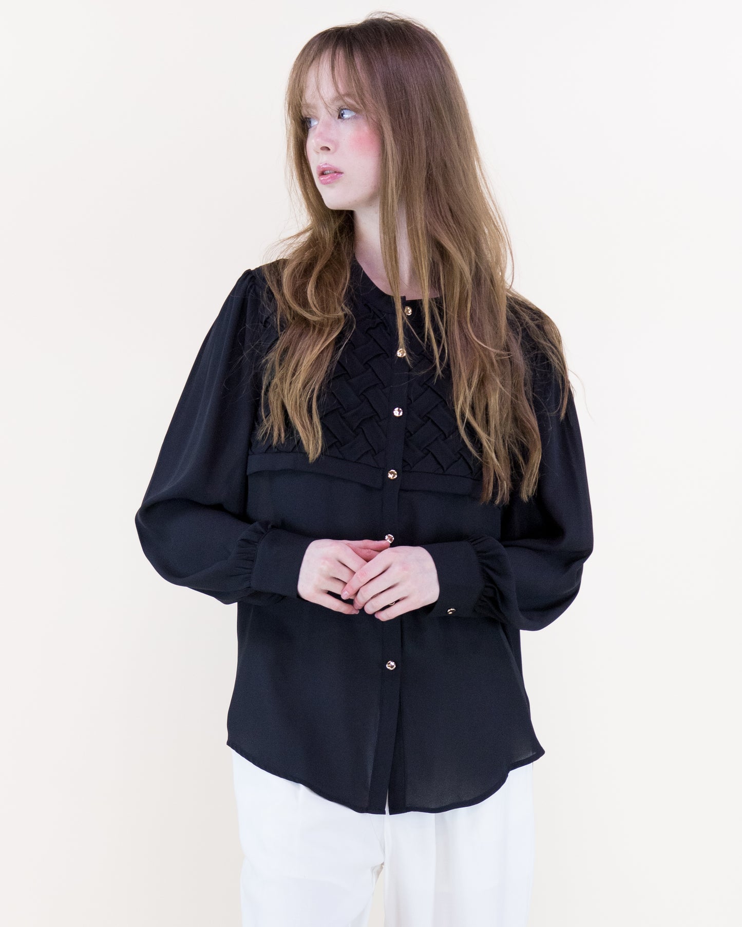 Atelier Lattice Yoke Button Up Blouse