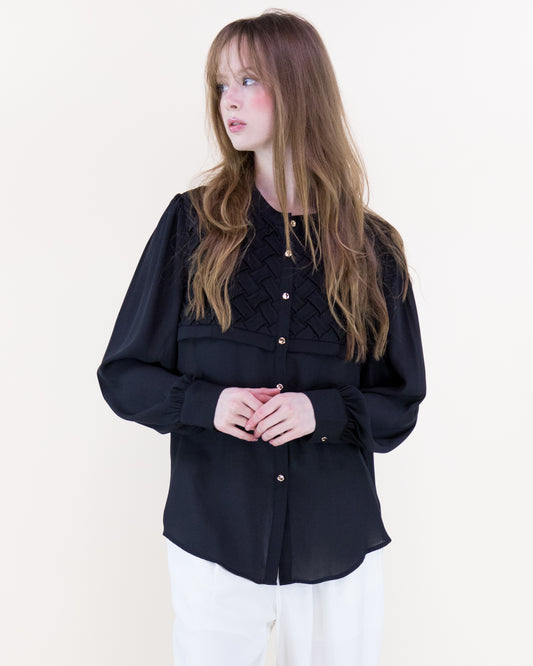 Atelier Lattice Yoke Button Up Blouse