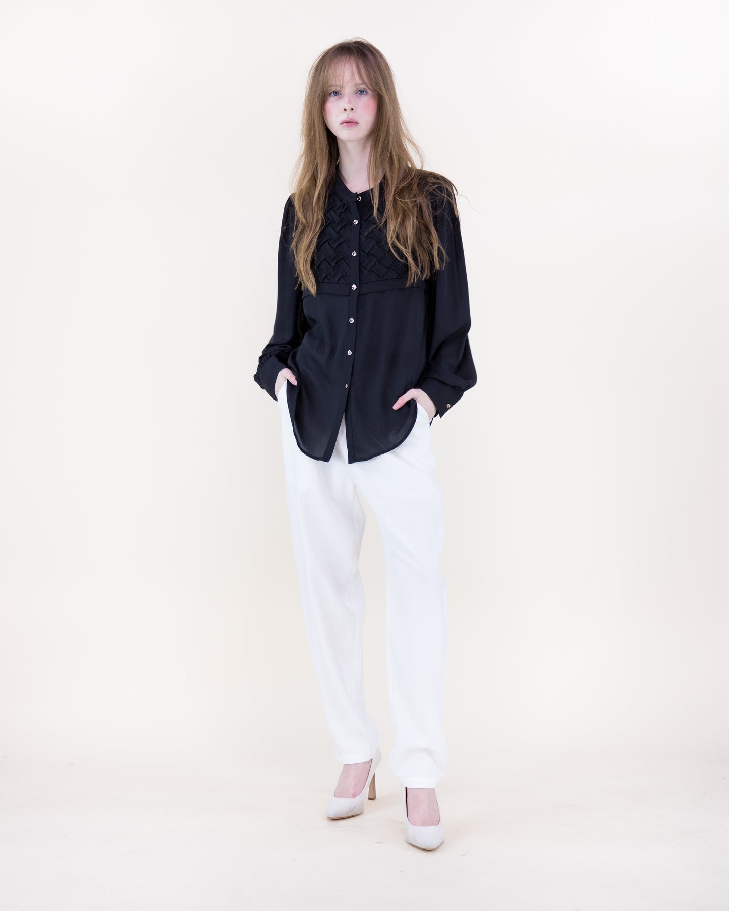 Atelier Lattice Yoke Button Up Blouse