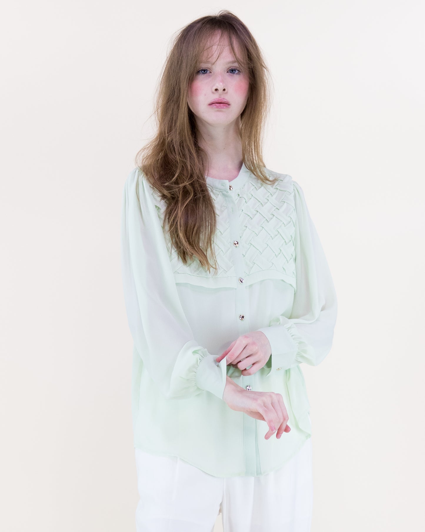 Atelier Lattice Yoke Button Up Blouse