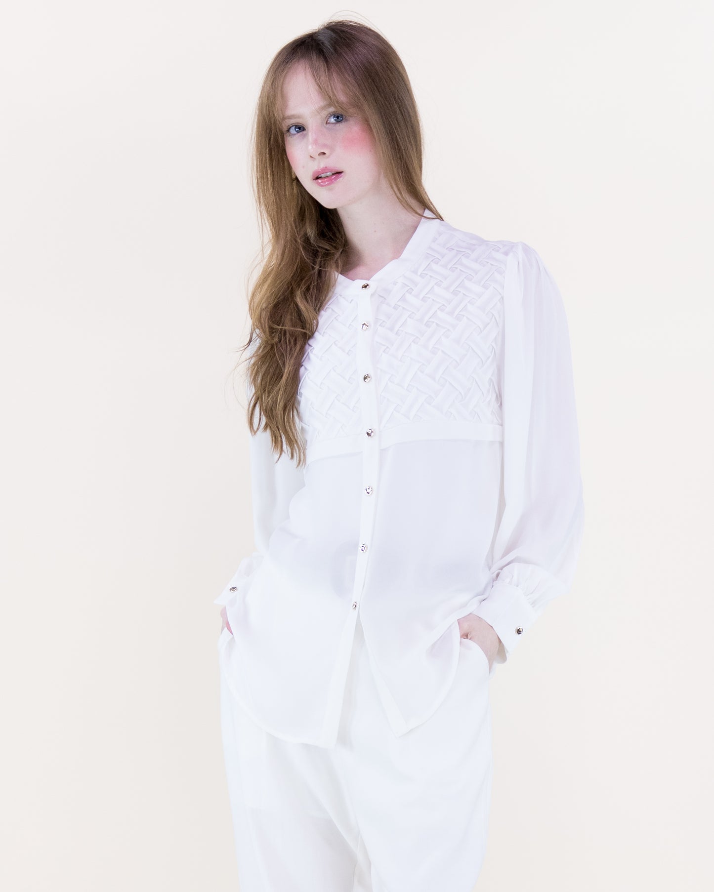 Atelier Lattice Yoke Button Up Blouse