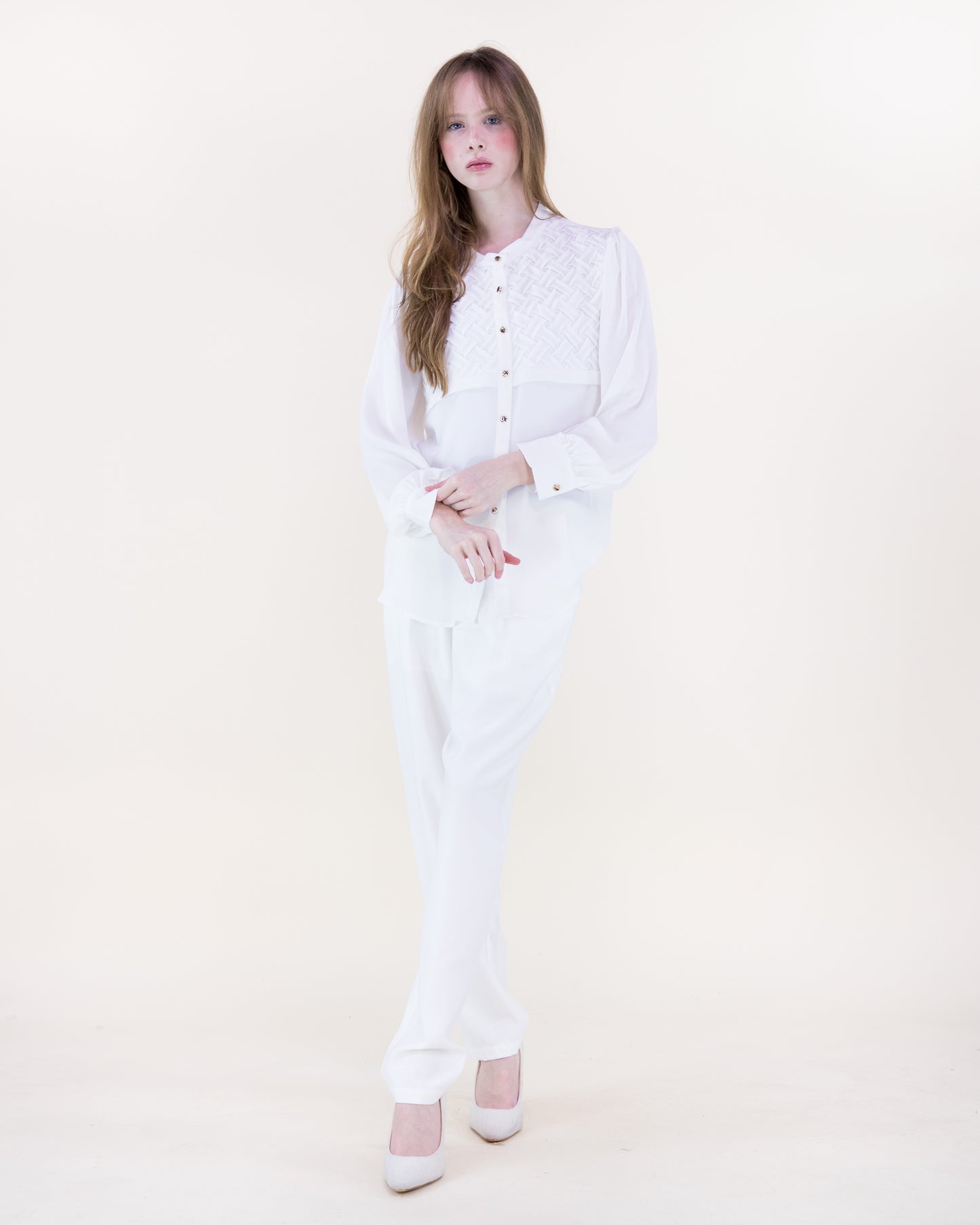 Atelier Lattice Yoke Button Up Blouse