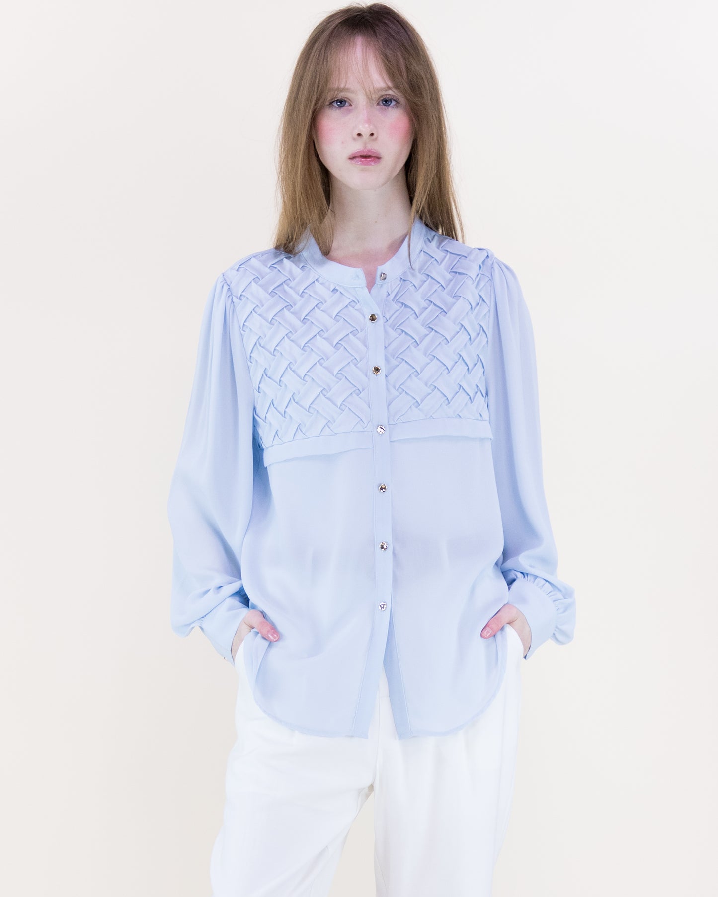 Atelier Lattice Yoke Button Up Blouse