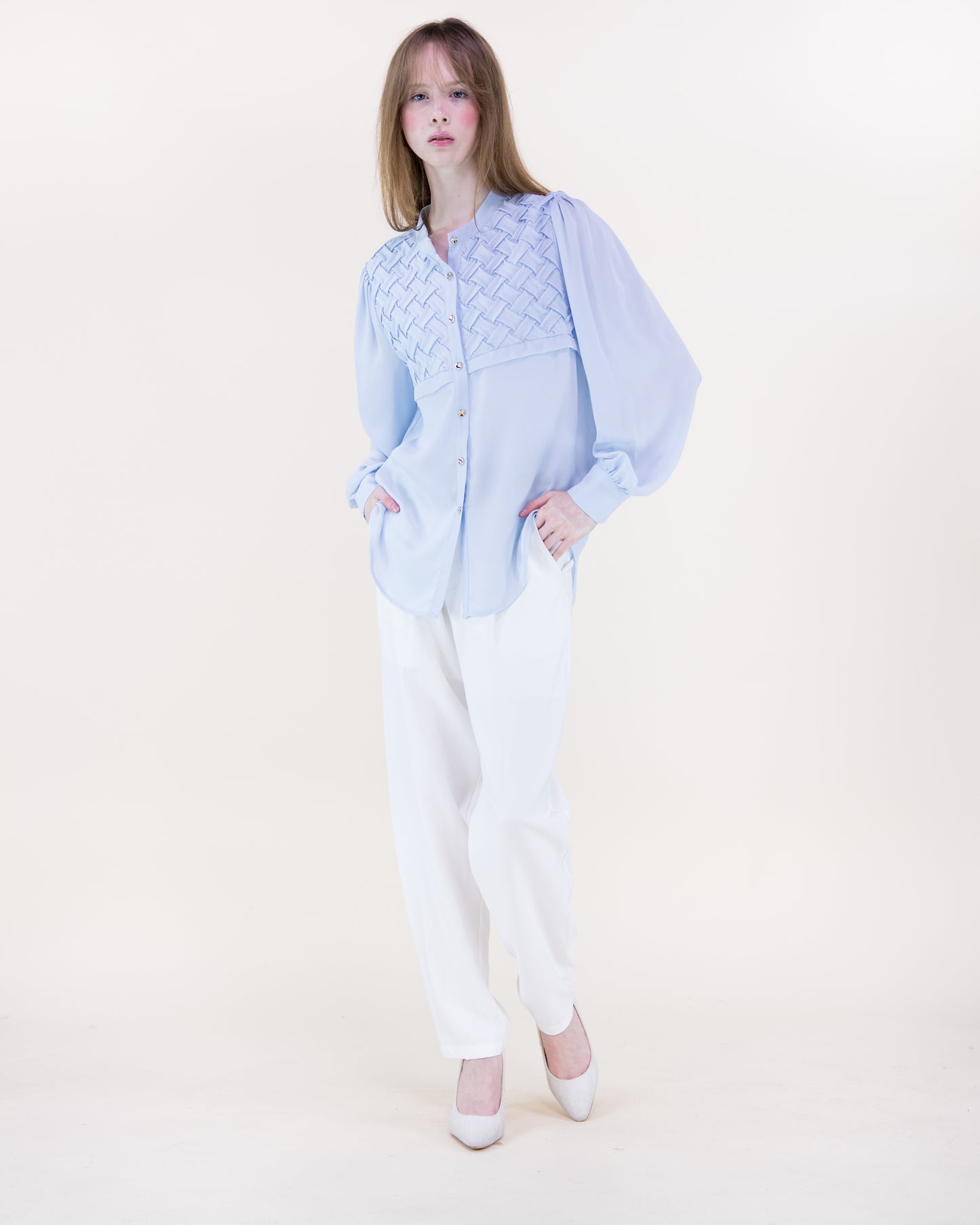Atelier Lattice Yoke Button Up Blouse