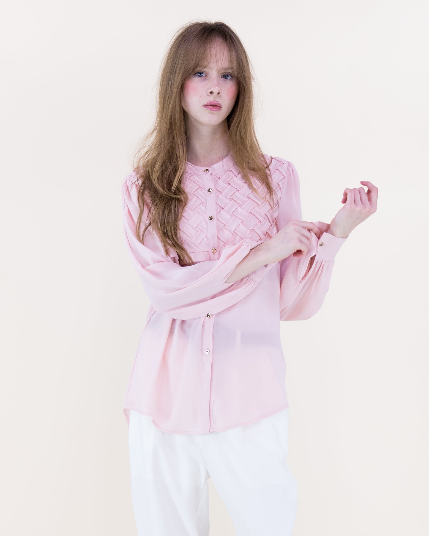 Atelier Lattice Yoke Button Up Blouse