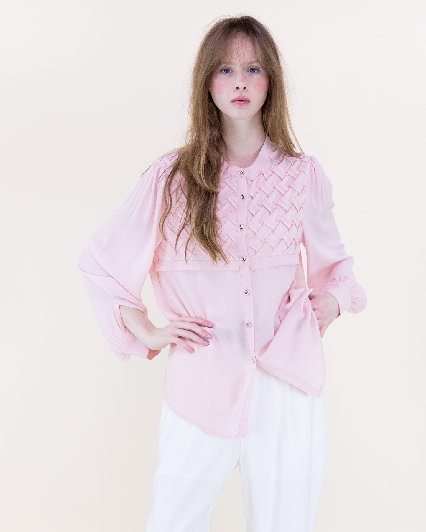 Atelier Lattice Yoke Button Up Blouse