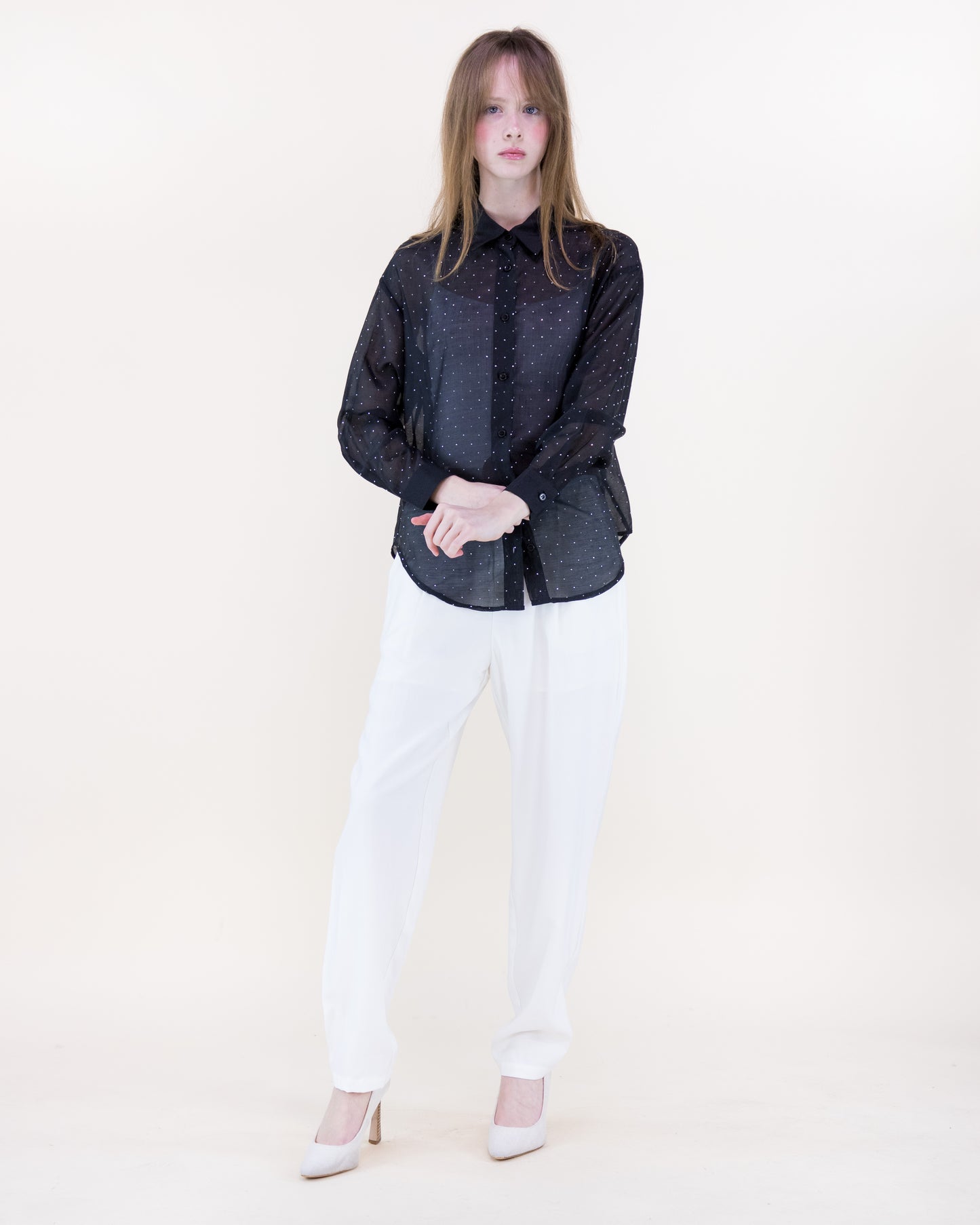 Atelier Shimmer Rhinestone Button Up Blouse