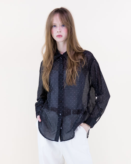 Atelier Shimmer Rhinestone Button Up Blouse