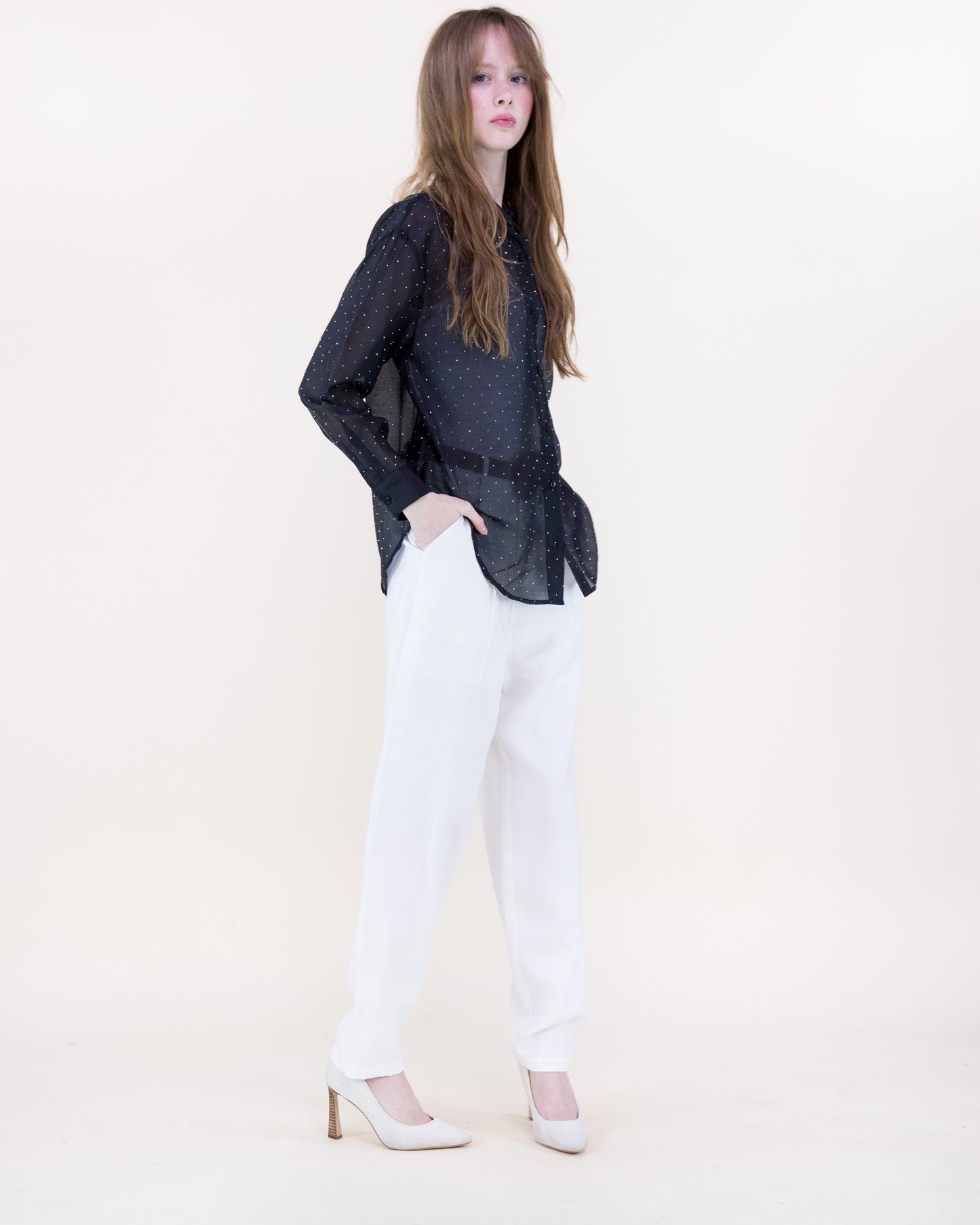 Atelier Shimmer Rhinestone Button Up Blouse