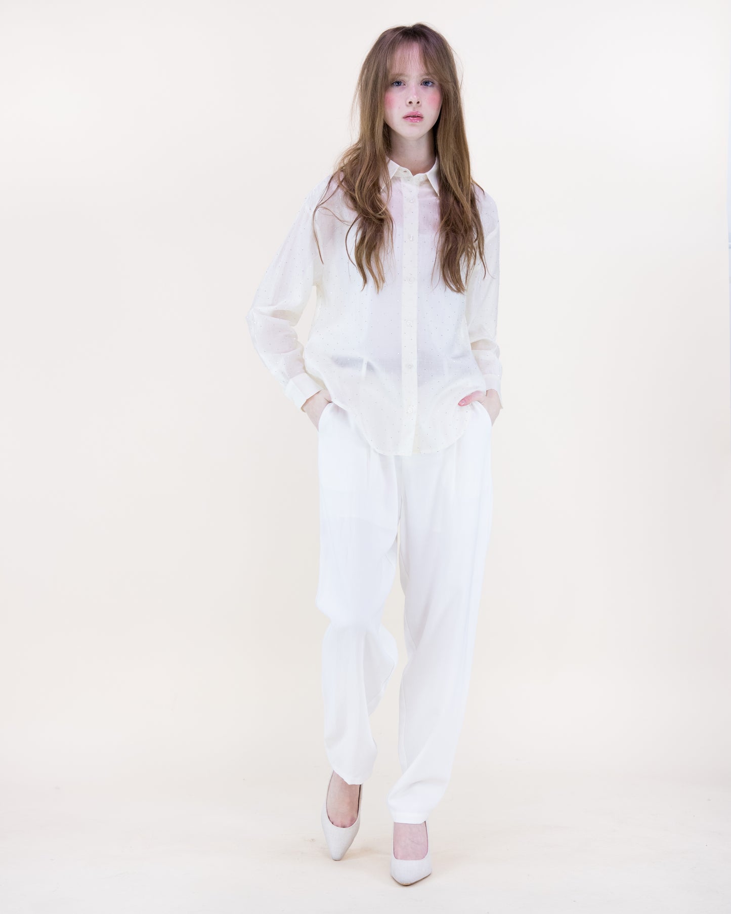 Atelier Shimmer Rhinestone Button Up Blouse