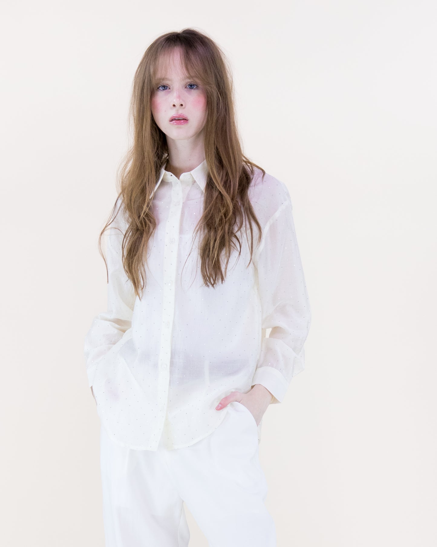 Atelier Shimmer Rhinestone Button Up Blouse