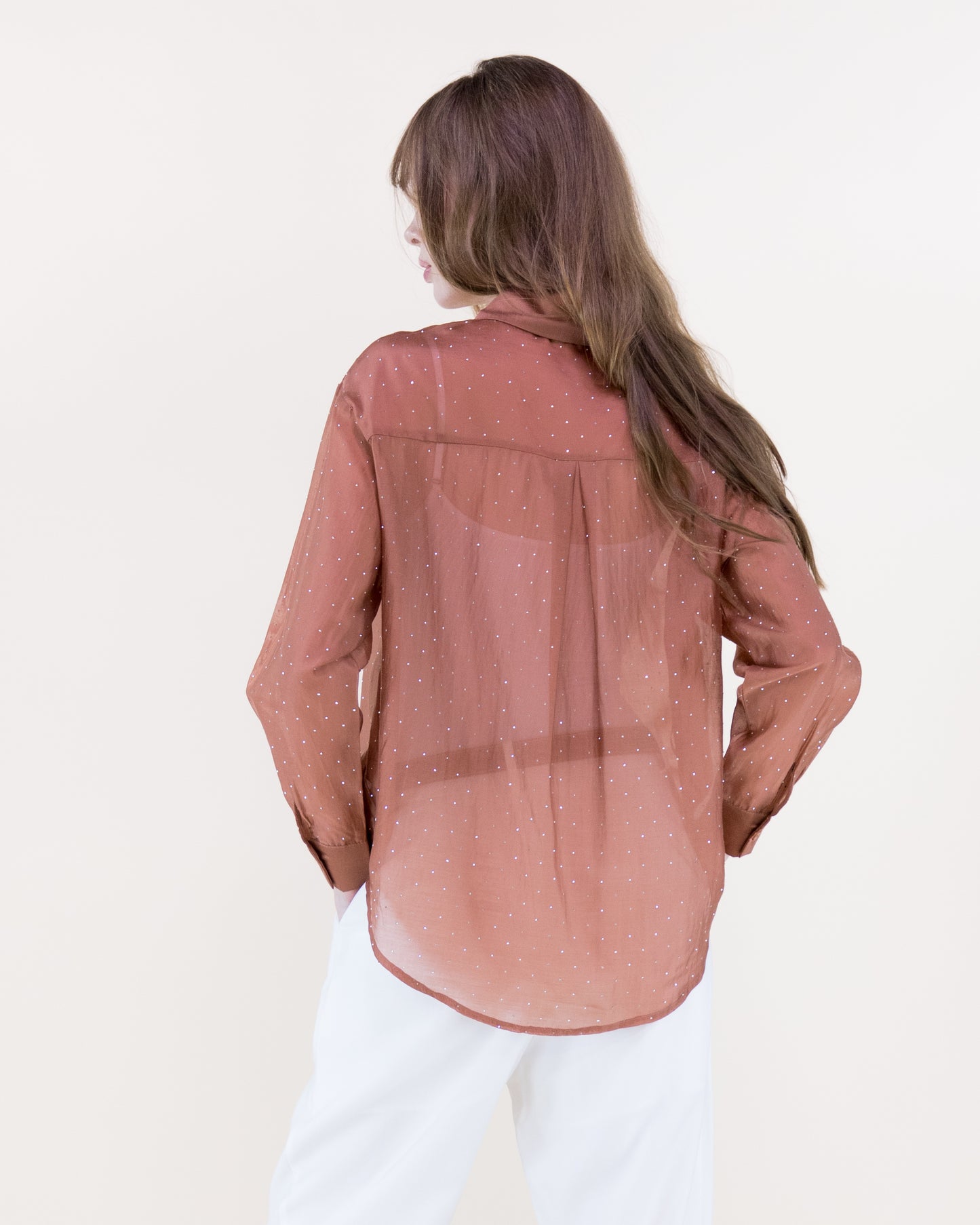 Atelier Shimmer Rhinestone Button Up Blouse