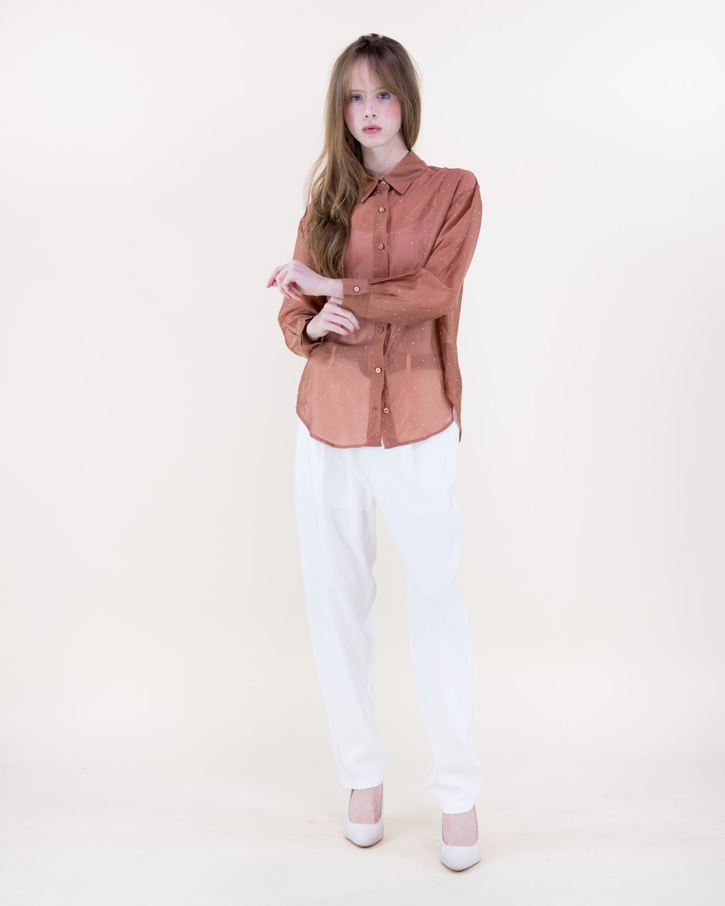 Atelier Shimmer Rhinestone Button Up Blouse