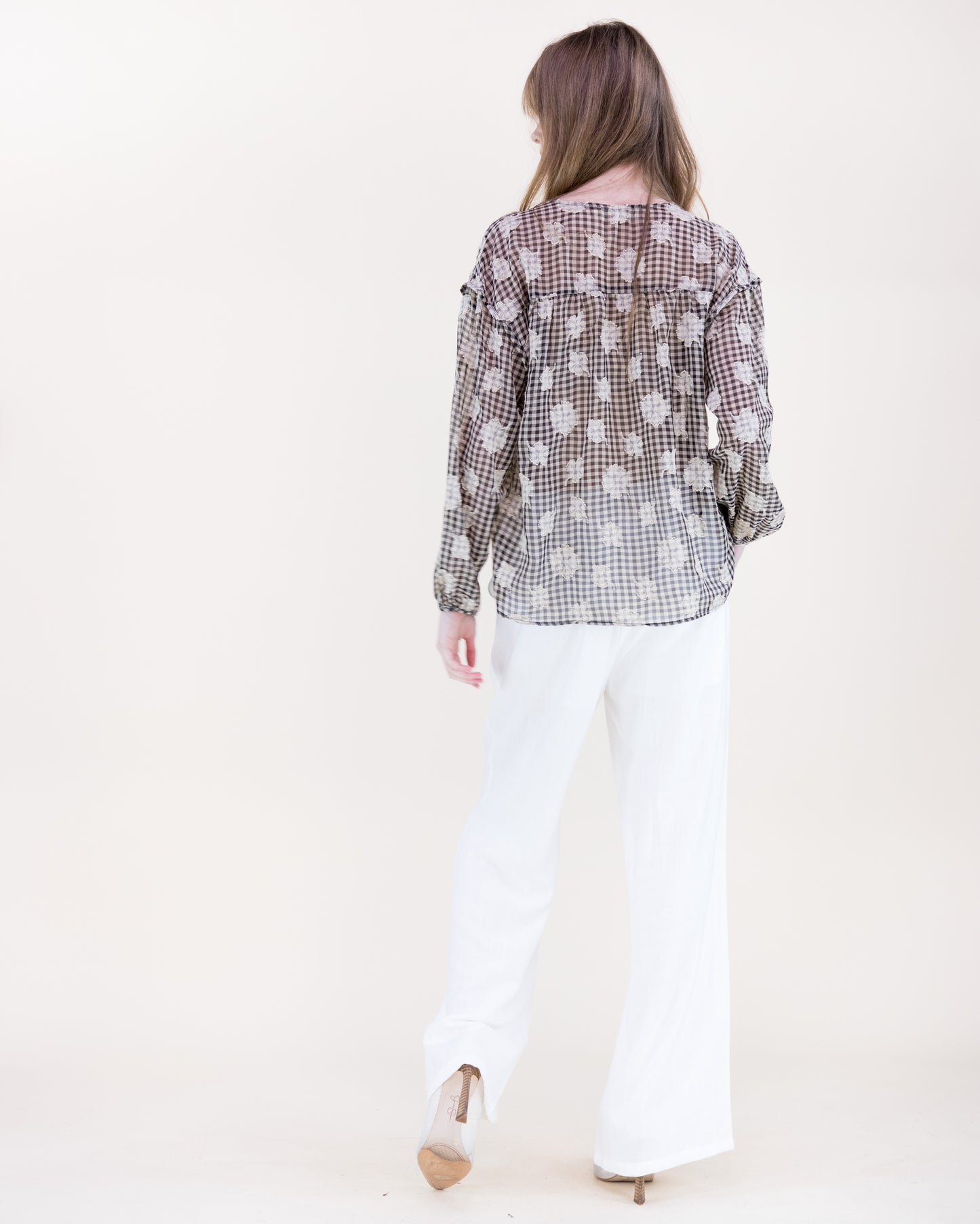 Gingham Floral Boho Blouse