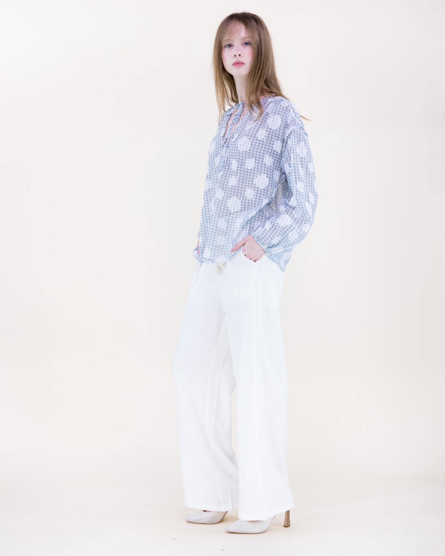 Gingham Floral Boho Blouse