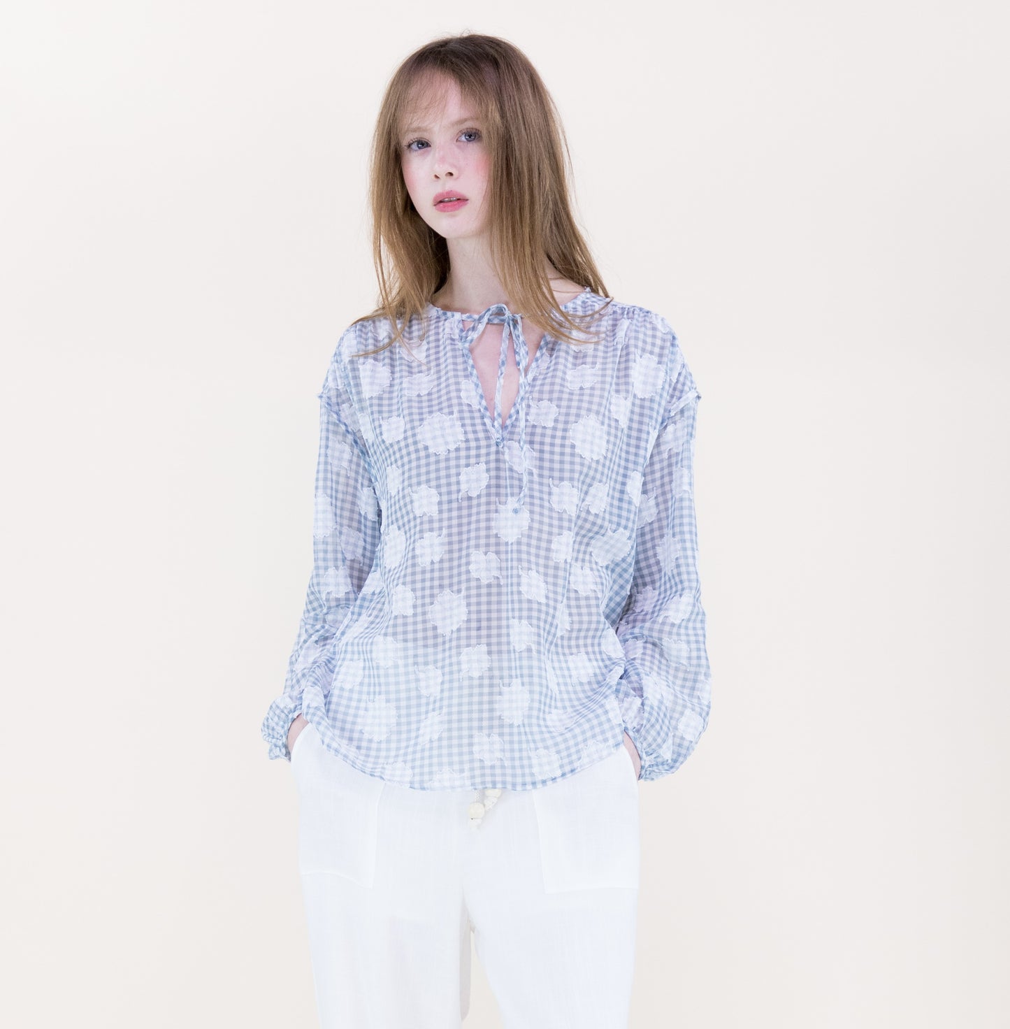 Gingham Floral Boho Blouse