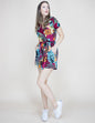Tropical Floral Surplice Short Sleeve Romper