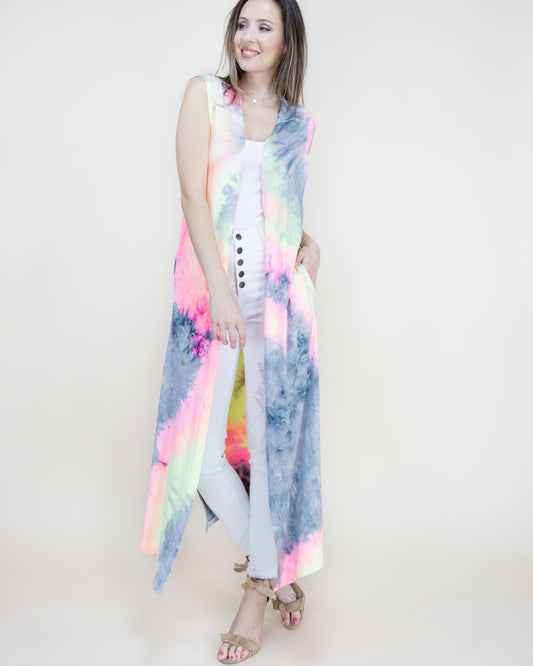 Pastel Tie-Dye Long Vest