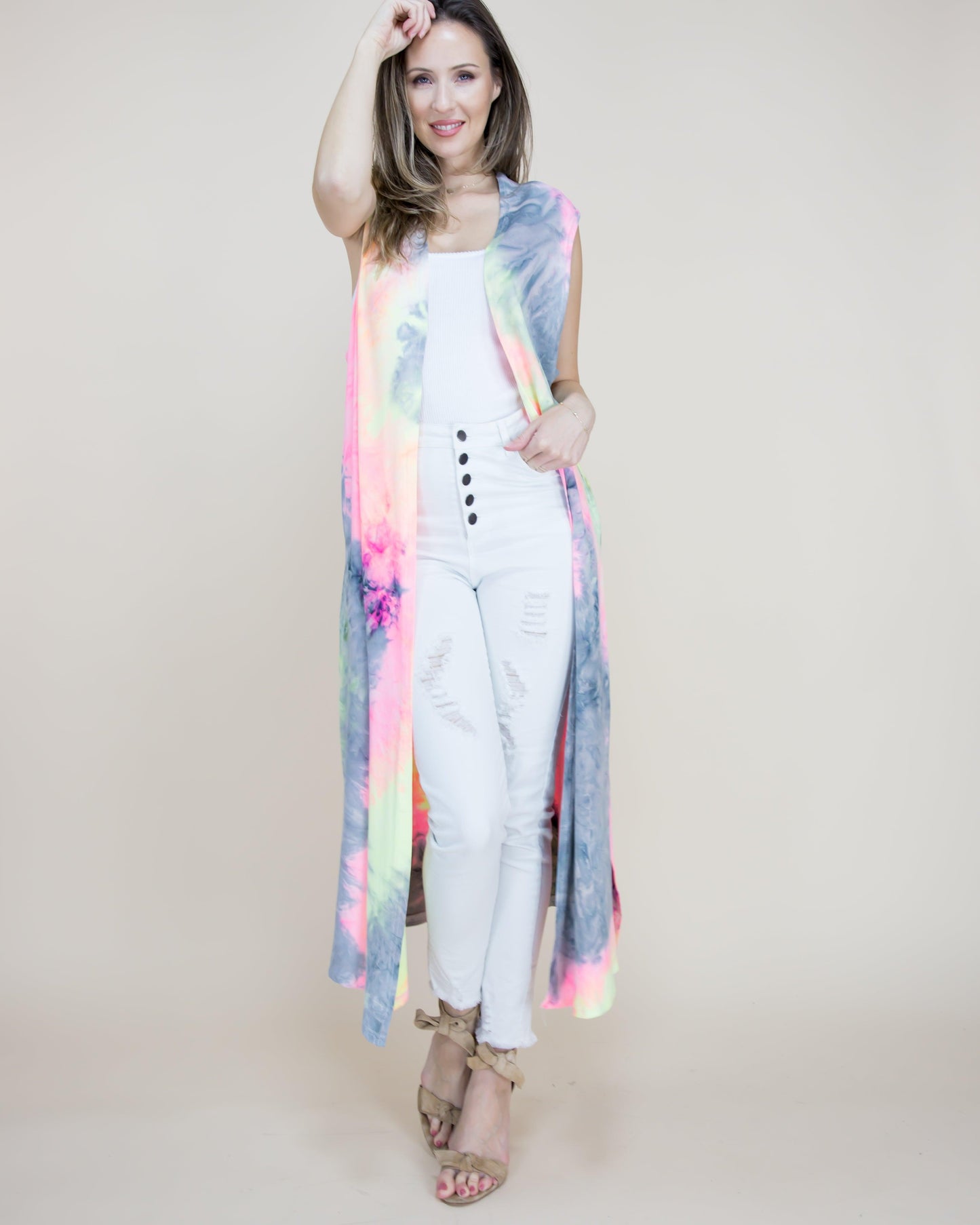 Pastel Tie-Dye Long Vest