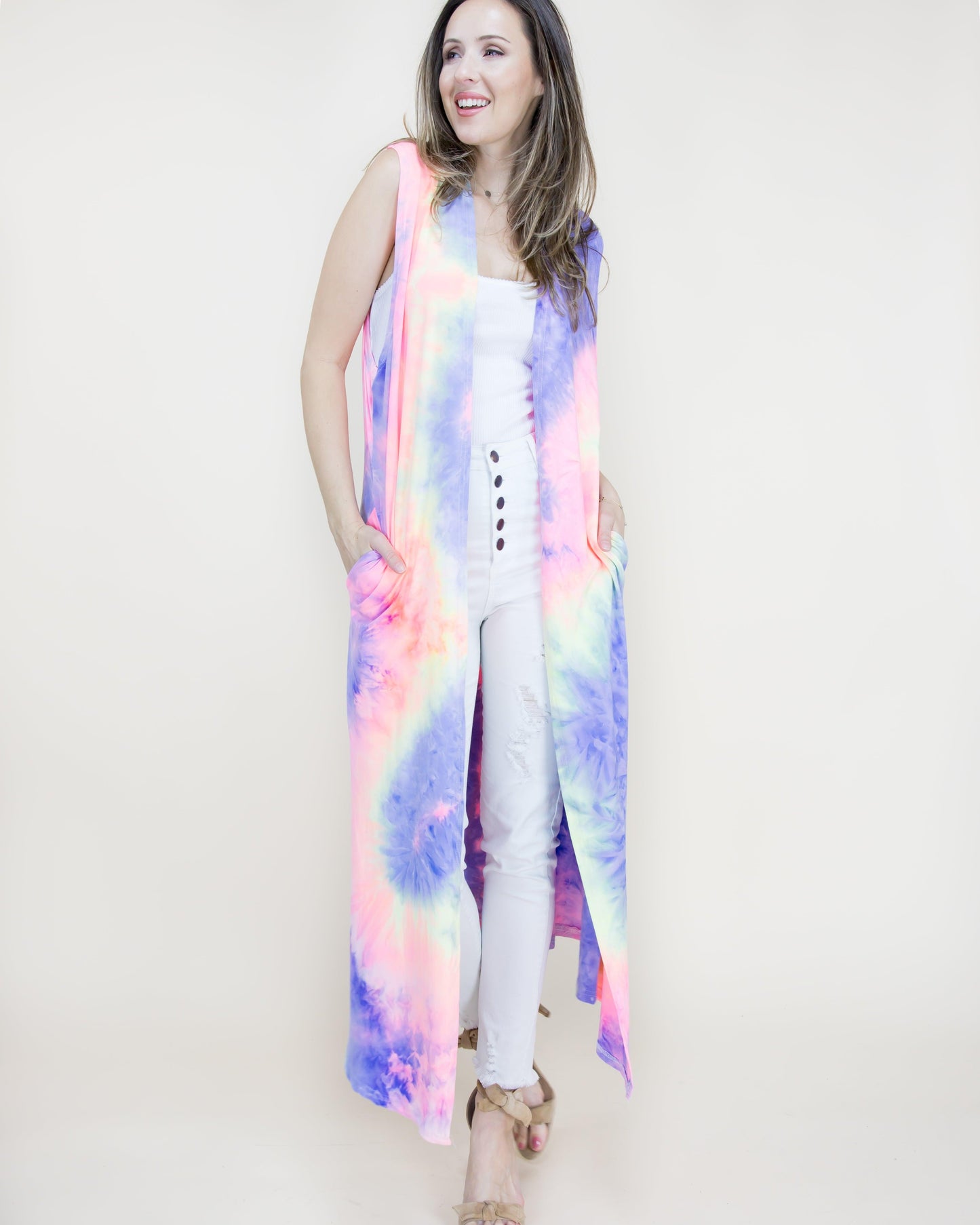 Pastel Tie-Dye Long Vest