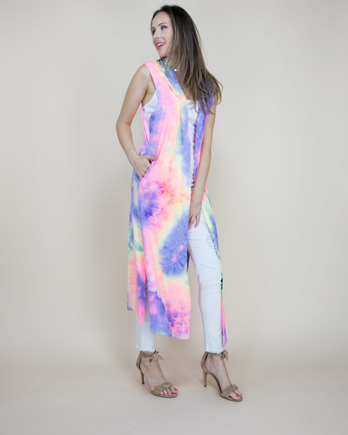 Pastel Tie-Dye Long Vest