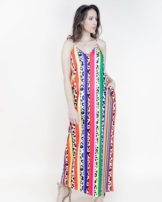 Leopard Serape Printed Sleeveless Long Dress