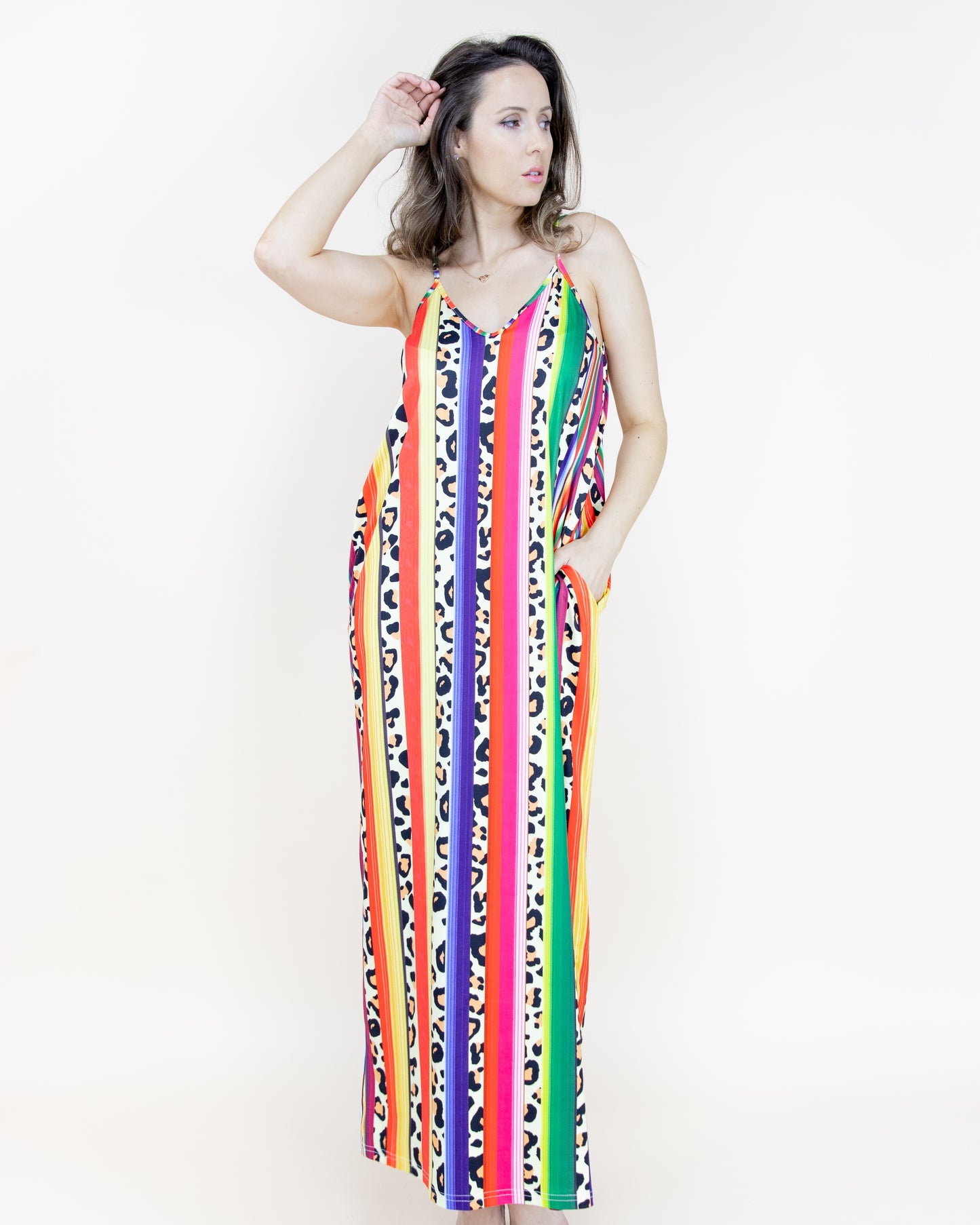 Leopard Serape Printed Sleeveless Long Dress