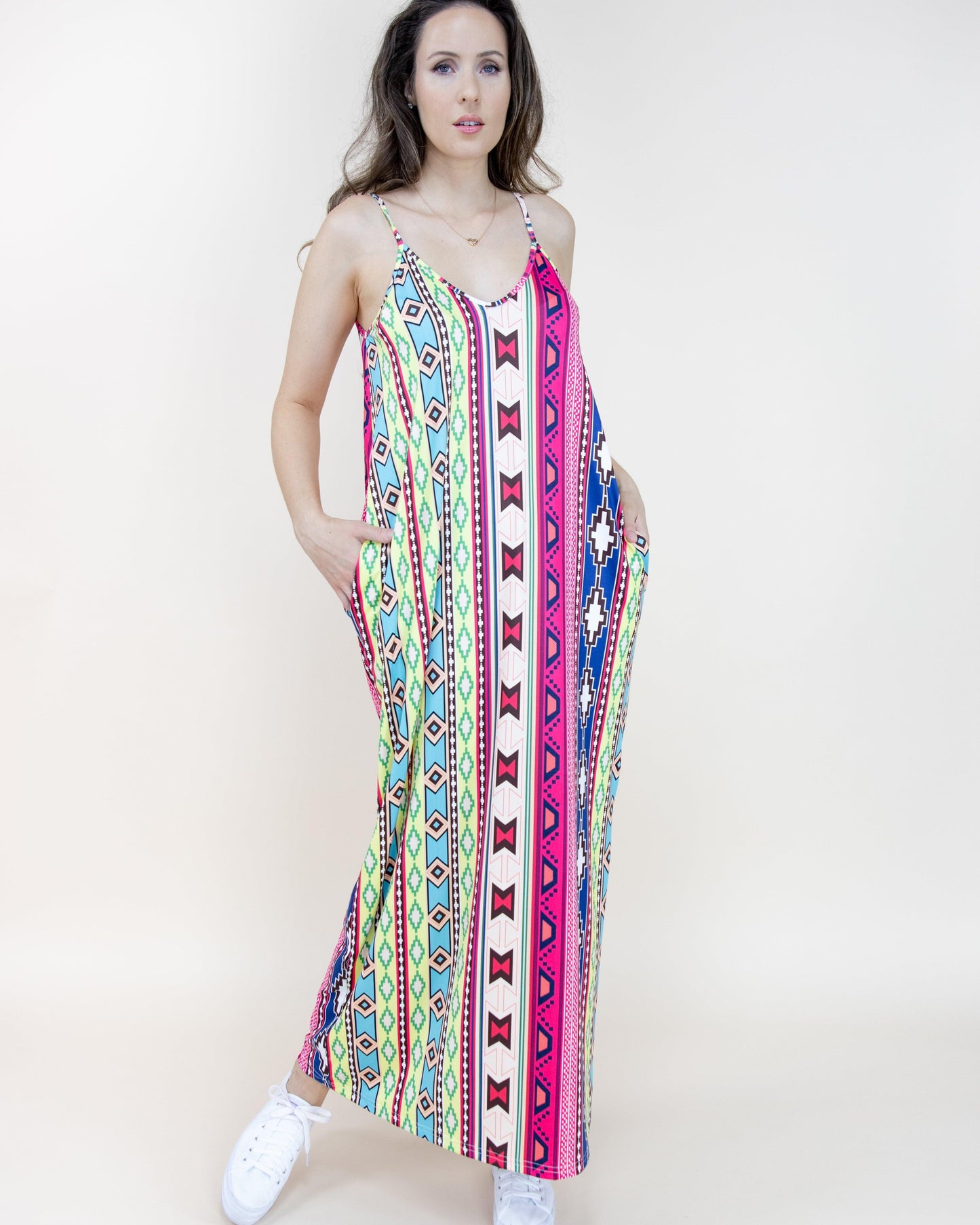 Aztec Serape Printed Sleeveless Long Dress