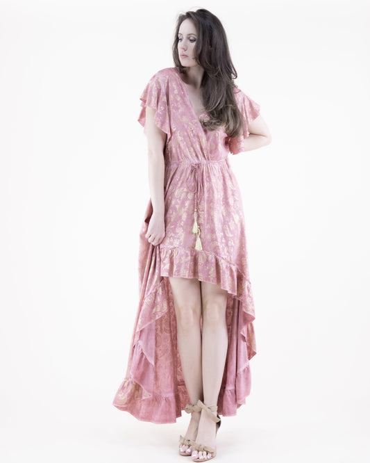 Luster Paisley Surplice High Low Dress