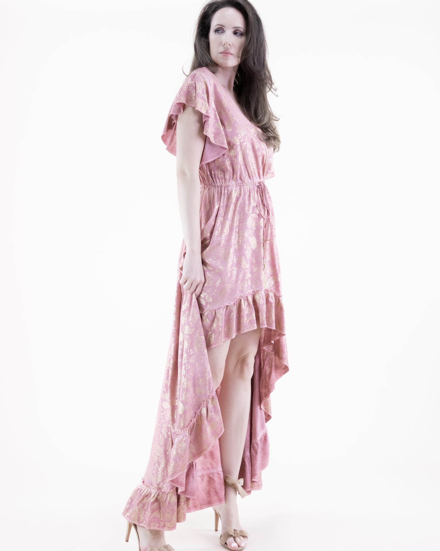 Luster Paisley Surplice High Low Dress