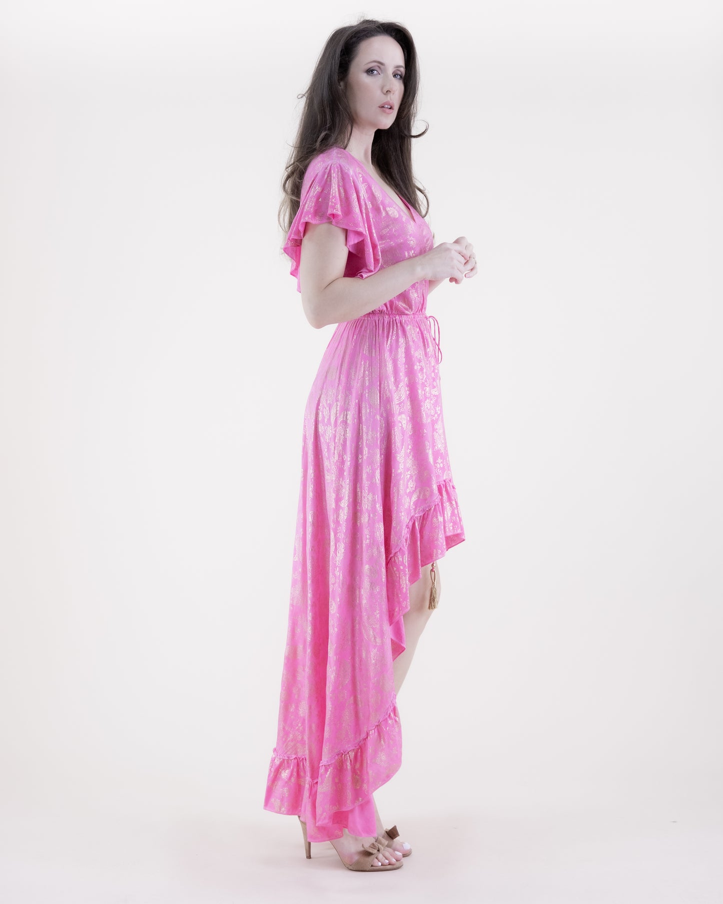 Luster Paisley Surplice High Low Dress