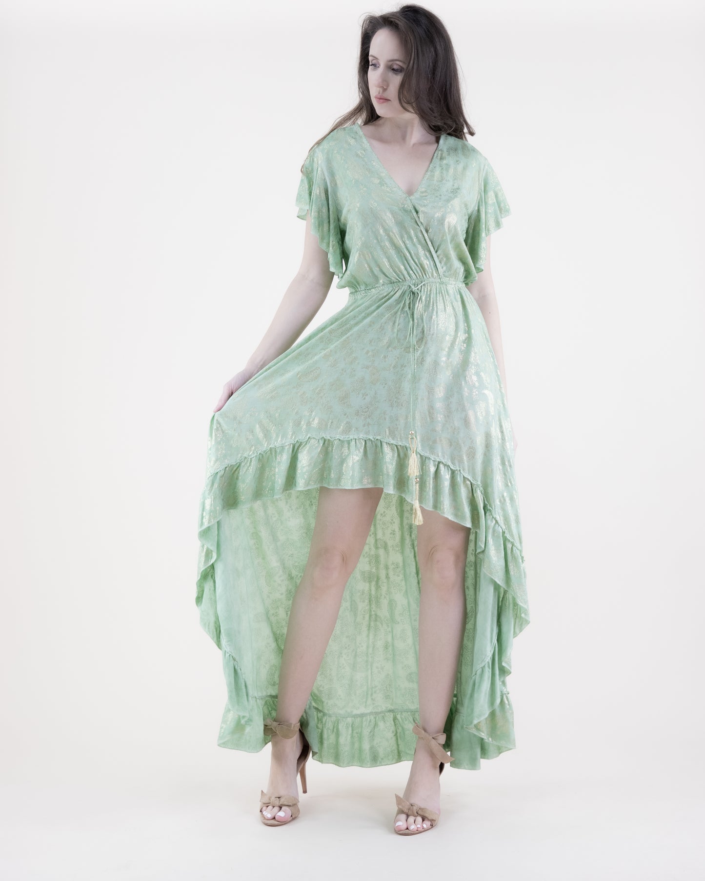 Luster Paisley Surplice High Low Dress