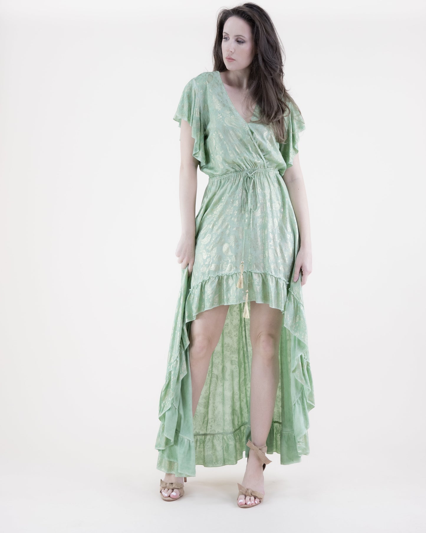 Luster Paisley Surplice High Low Dress