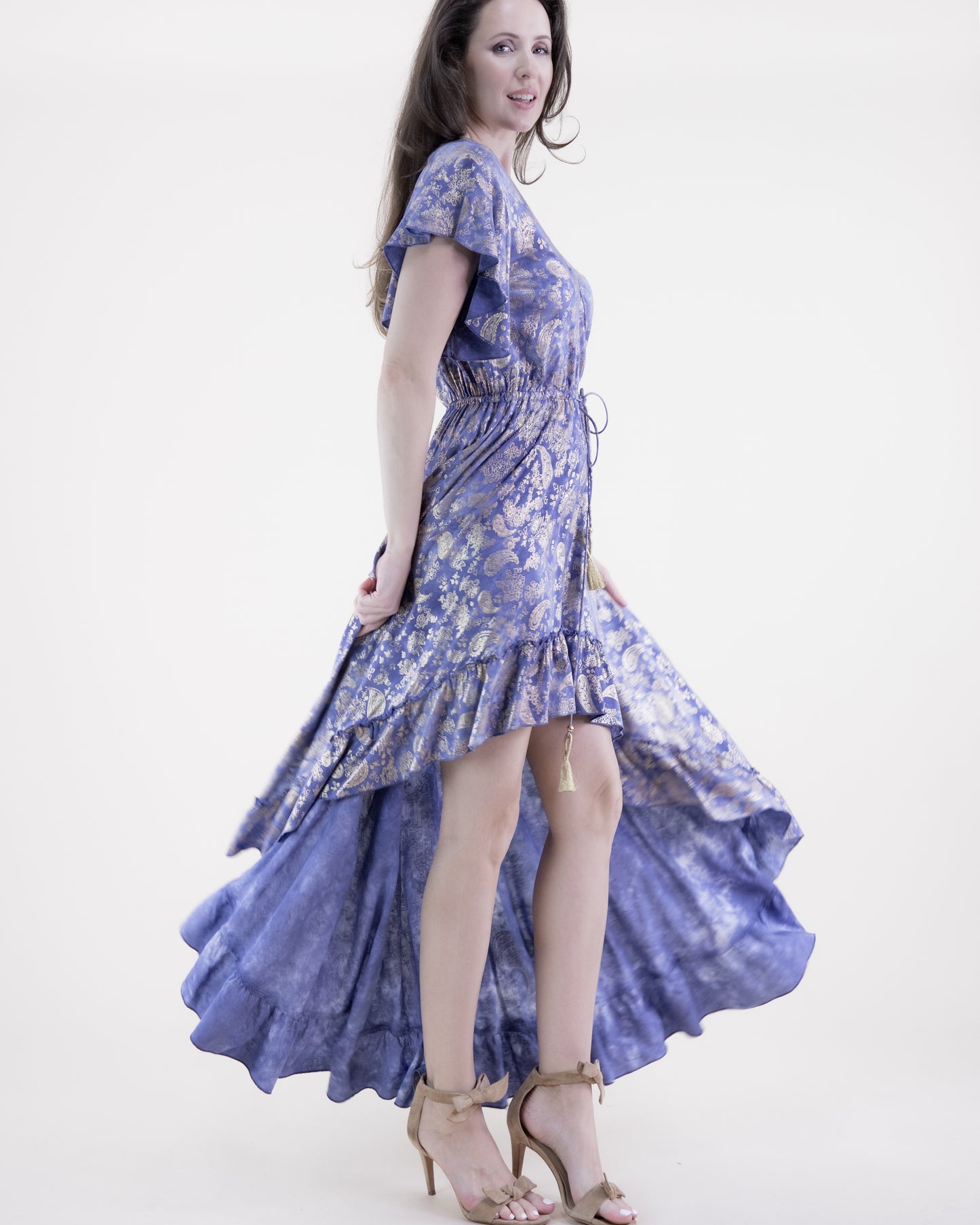 Luster Paisley Surplice High Low Dress