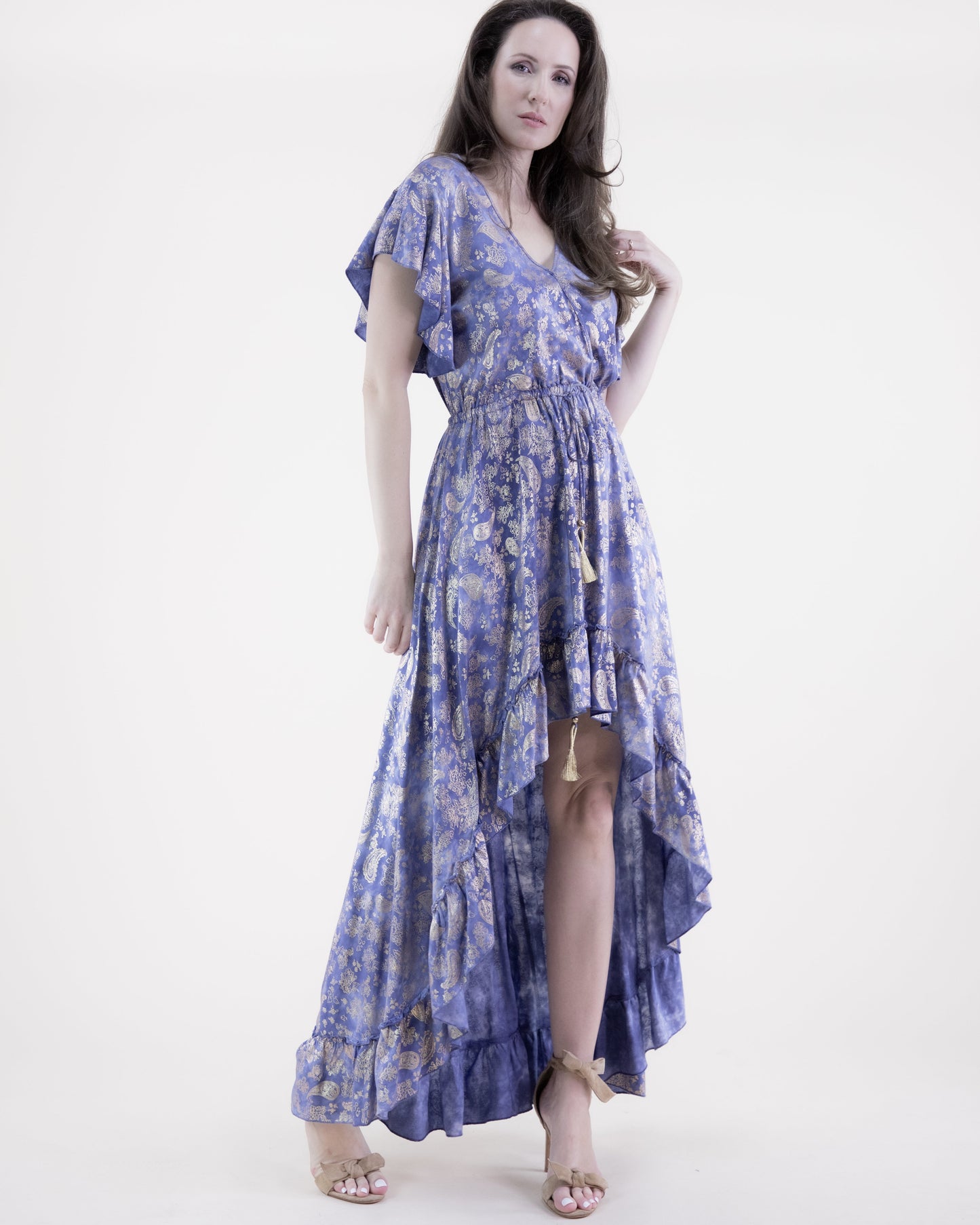 Luster Paisley Surplice High Low Dress