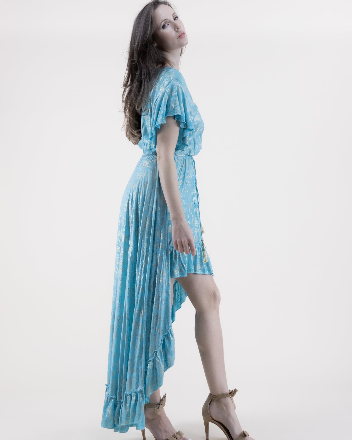 Luster Paisley Surplice High Low Dress