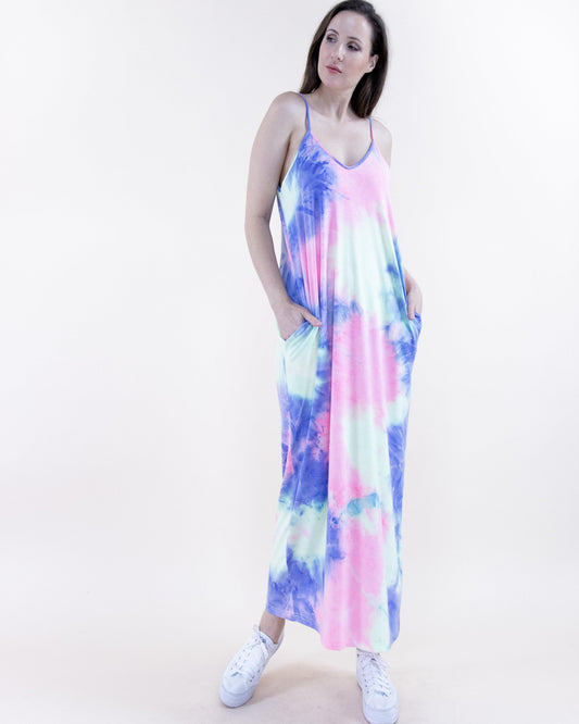 Pastel Tie Dye Sleeveless Maxi Dress