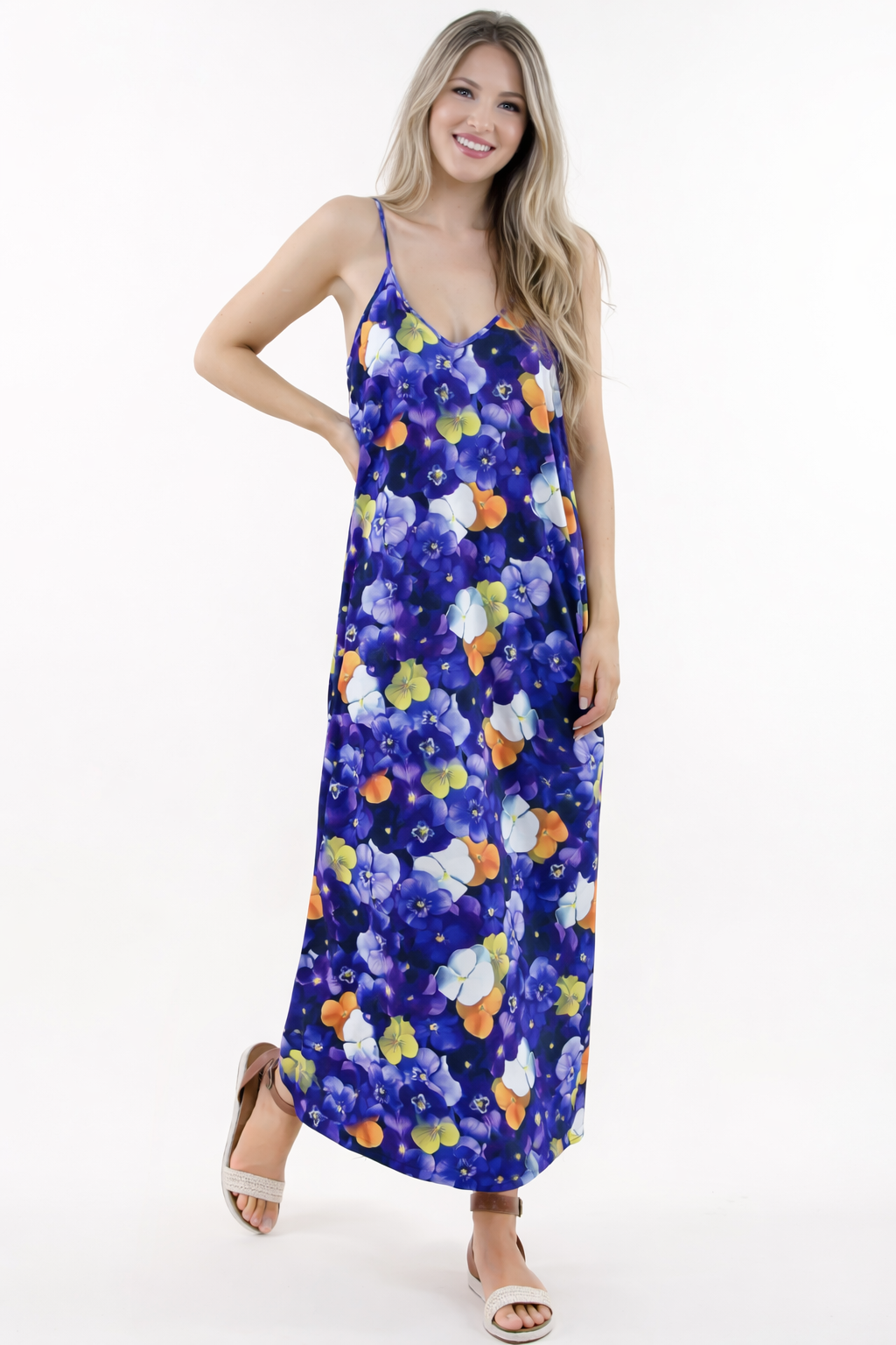 Pansy Flower Print Maxi Dress