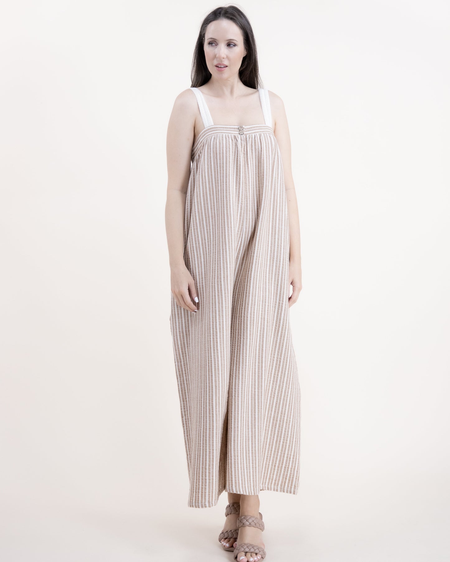 Relaxed Cotton Linen Stripe Gauze Jumpsuit