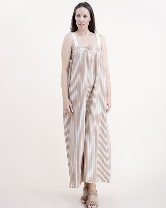 Relaxed Cotton Linen Stripe Gauze Jumpsuit