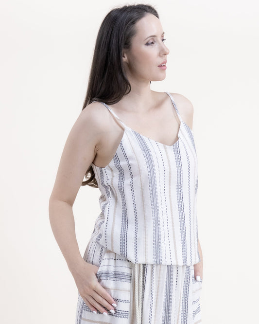 Cotton Linen Pinstripe Tank Top