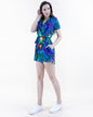 Colorful Butterfly Print Short Sleeve Romper with Waistband