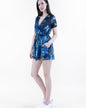 Colorful Butterfly Print Short Sleeve Romper with Waistband