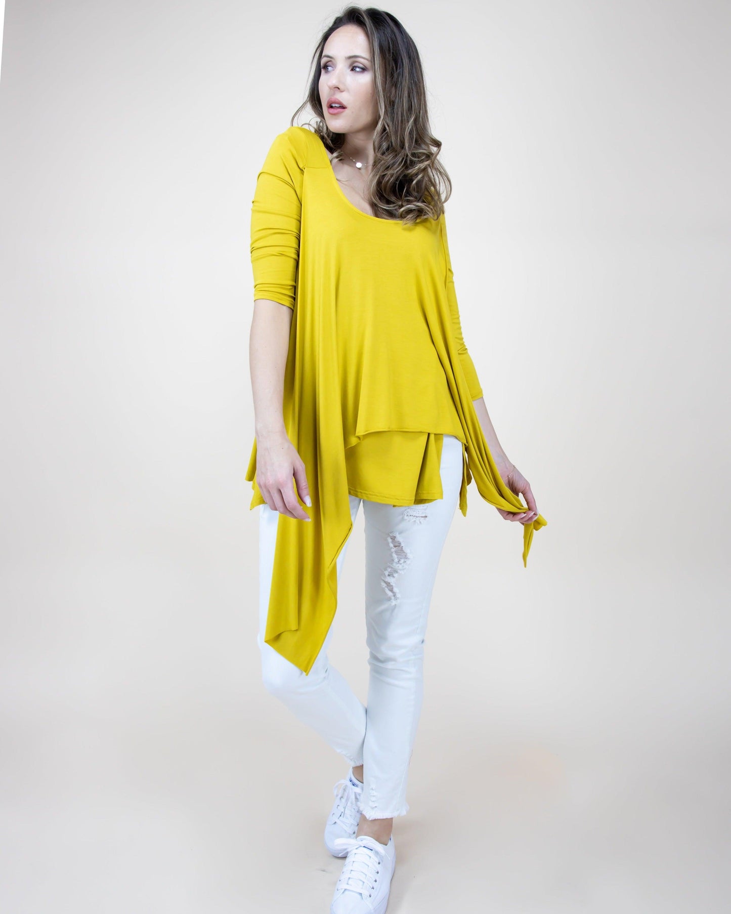 Layered Flaps 3/4 Sleeve High Low Tunic