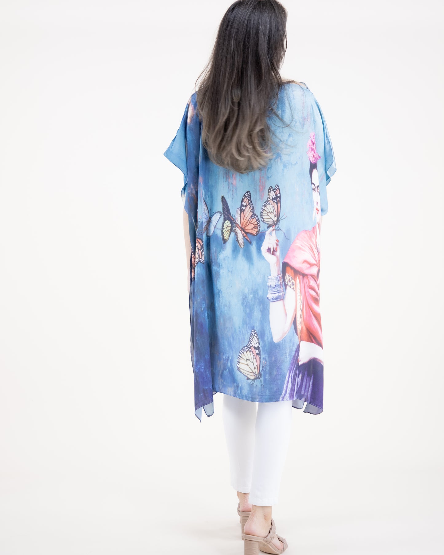 Frida & Monarch Butterflies Satin Feel Kaftan