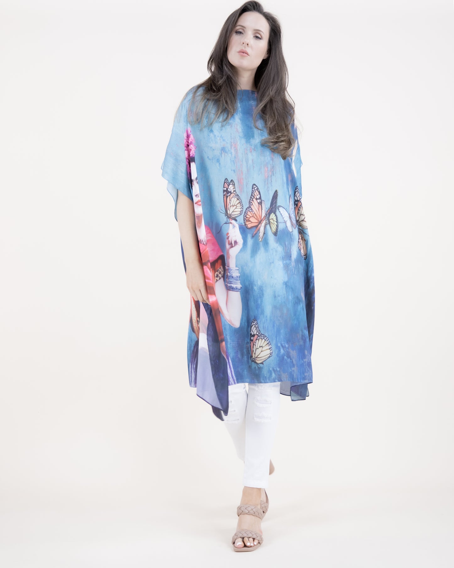 Frida & Monarch Butterflies Satin Feel Kaftan
